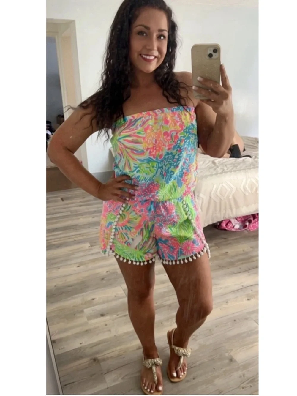 Lilly Pulitzer NWT Daisy Romper Seaspray Blue Lovers Coral Size S Unicorn 🦄 - Picture 6 of 16